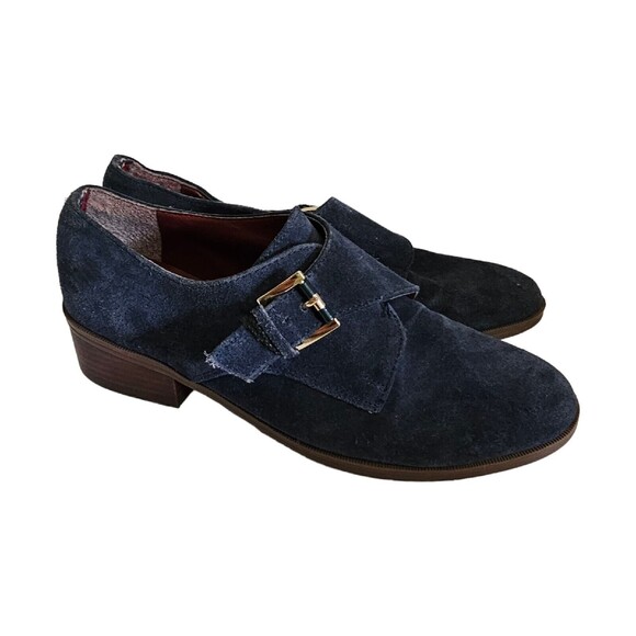 TOMMY HILFIGER Shoes‎ blue Suede Bettina Buckle Loafers Heels Leather 8.5 - Picture 1 of 5